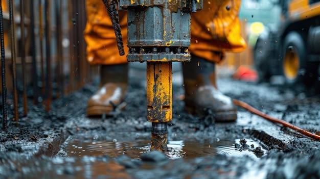 Photo drilling rig close up at a construction site