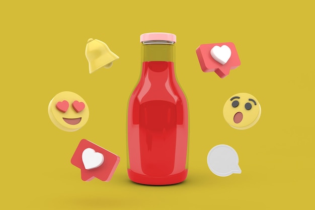 Drink Bottle and Social Media Front Side In Yellow Background