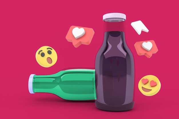 Drink Bottles and Social Media Front Side In Pink Background