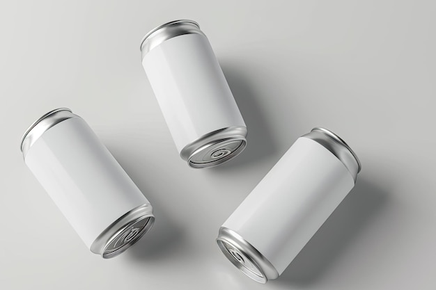 Photo drink cans mockup with isolated labels top view