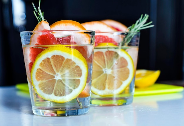 Drink with fresh grapefruit and lemon