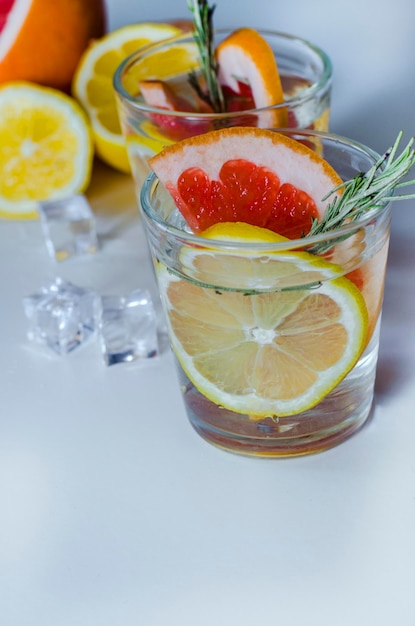 Drink with fresh grapefruit and lemon