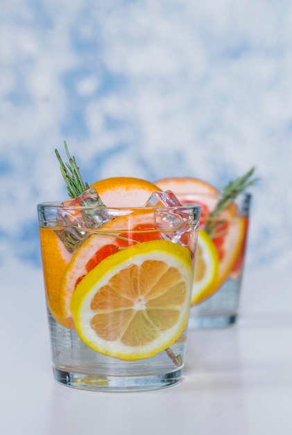 Drink with fresh grapefruit and lemon