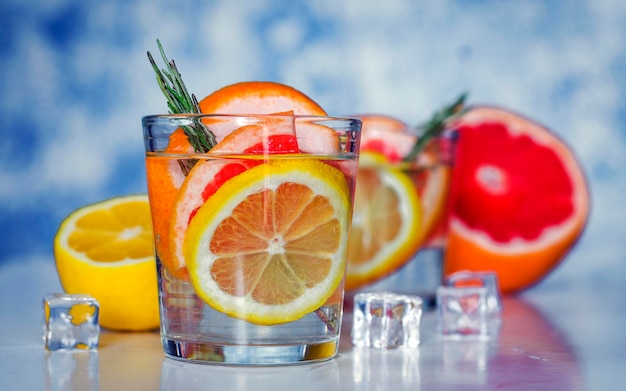 Drink with fresh grapefruit and lemon