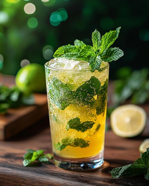 Photo a drink with mint leaves and mint leaves