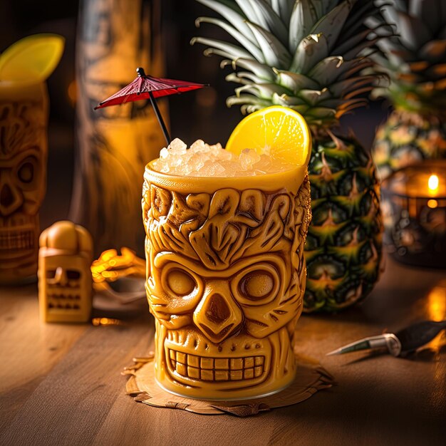 Photo a drink with a skull and a lemon wedge on it