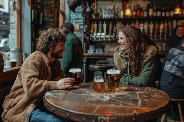 Photo drinking beer in the vintage pub ai generated