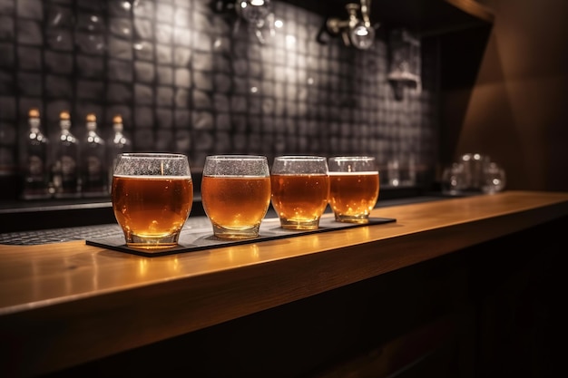 drinks in glasses on the counter aesthetic bar interior with impactful soft lighting Generative AI