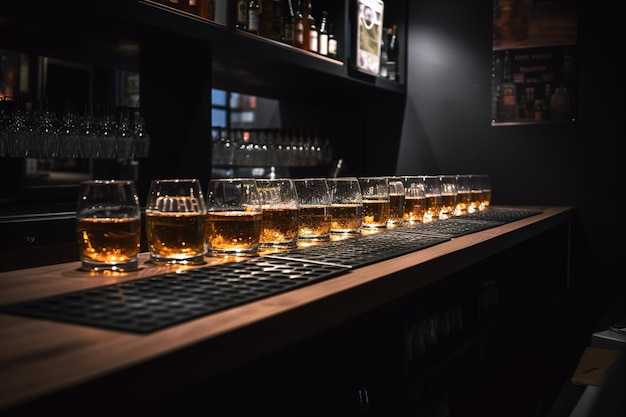 drinks in glasses on the counter aesthetic bar interior with impactful soft lighting Generative AI