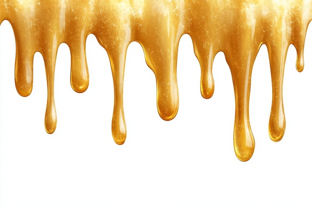 Photo dripping gold caramel delicious flowing honey or golden paint drips isolated on white background