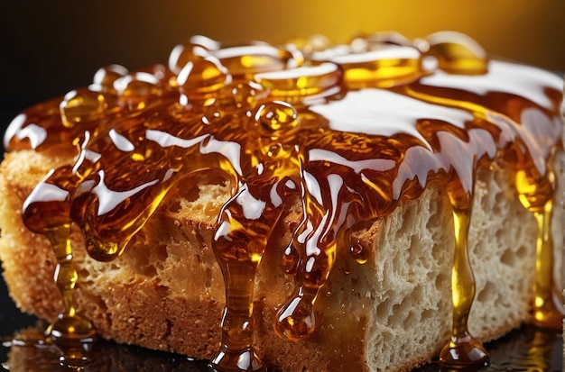 Dripping Honey on Bread Tempting Treat