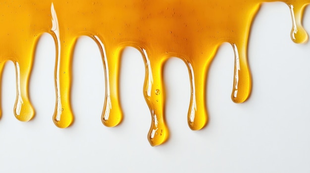 Photo dripping honey on white background