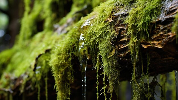 Photo dripping moss and ferns on ancient tree trunks