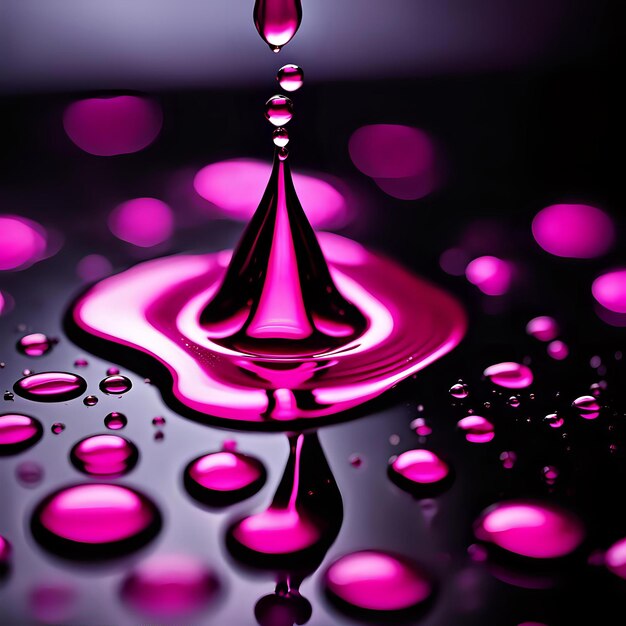 Dripping Pink Liquid Forming Glossy Droplets on Black Surface