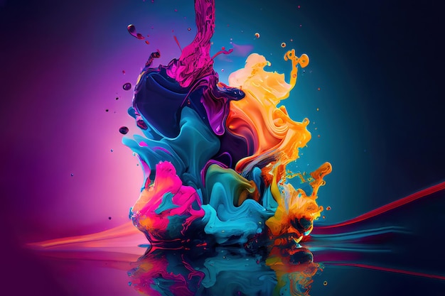 Dripping rainbow gradient color paint splashes as background header Explosion of colored oil Generative Ai