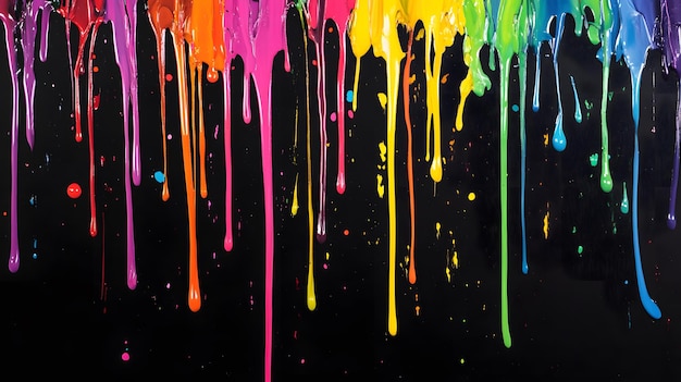 Photo dripping rainbow paint on a black background