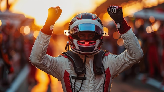 Photo driver celebrating victory in formula 1 racing