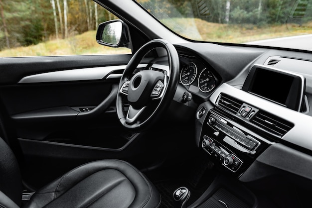 Driver's seat of the car. Car interior.