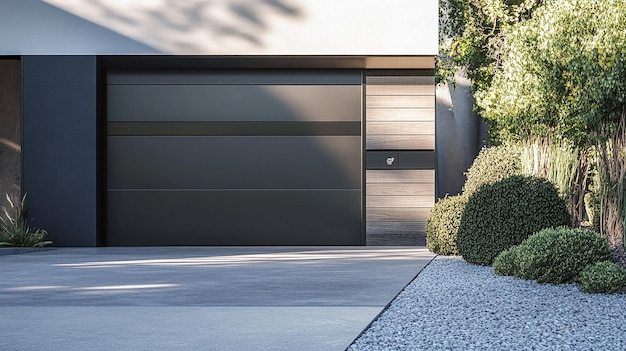 a driveway leads to a home with a garage door