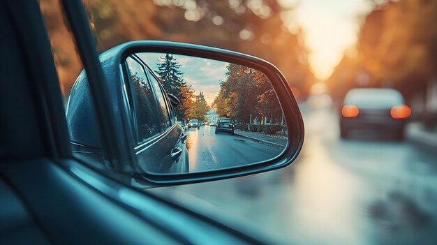 Photo driving instructor guiding student on proper car mirror adjustment