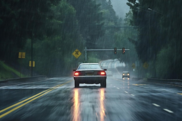 Driving on the road in the rain Rainy day