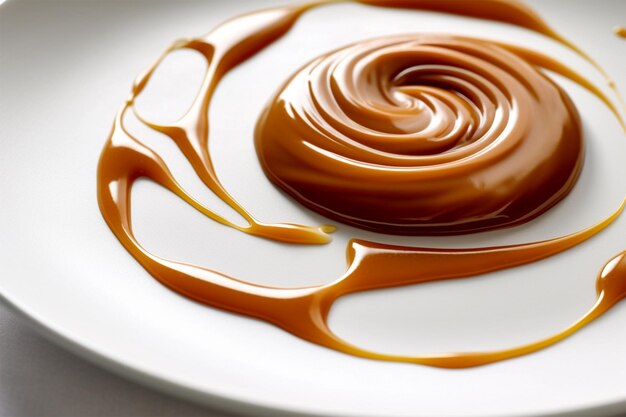 A Drizzle Of Sweet Caramel Sauce On A White Plate