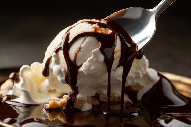 A Drizzle Of Sweet Chocolate Syrup On A Scoop