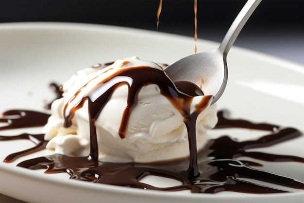 A Drizzle Of Sweet Chocolate Syrup On A Scoop