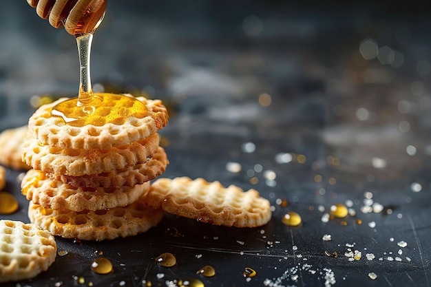 Drizzling honey on biscuits