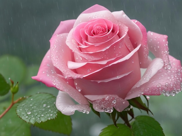 Drizzling on pink rose artificial