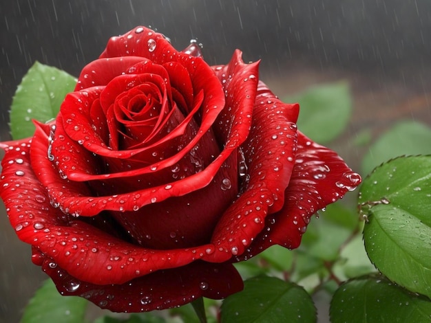 Drizzling on red rose artificial