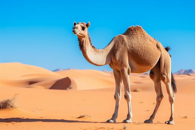 Dromedary arabian camel roaming in the sahara desert