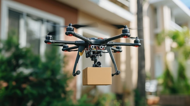 Drone bring cardboard box delivering online order