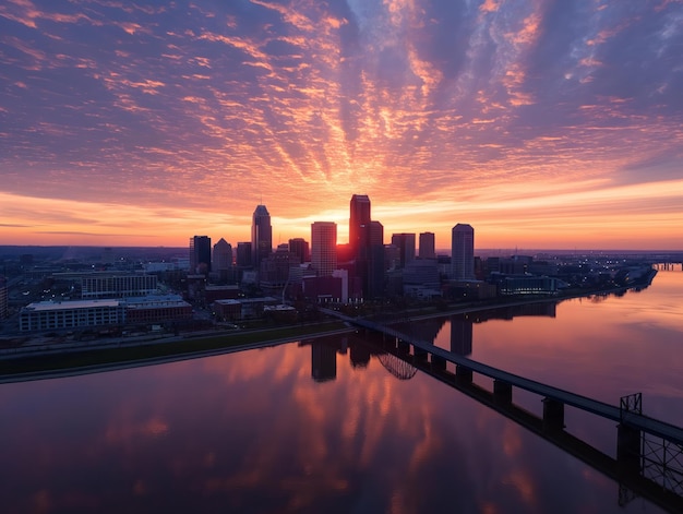 Photo drone captures louisville city in kentucky at sunrise modern architecture urban buildings