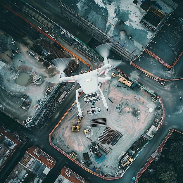 Photo drone capturing stunning aerial footage of a construction site in progress