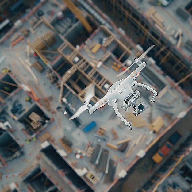 Photo drone capturing stunning aerial footage of a construction site in progress