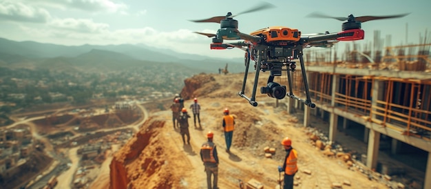 Drone over construction site