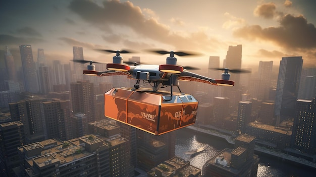 Drone delivering goods in the city