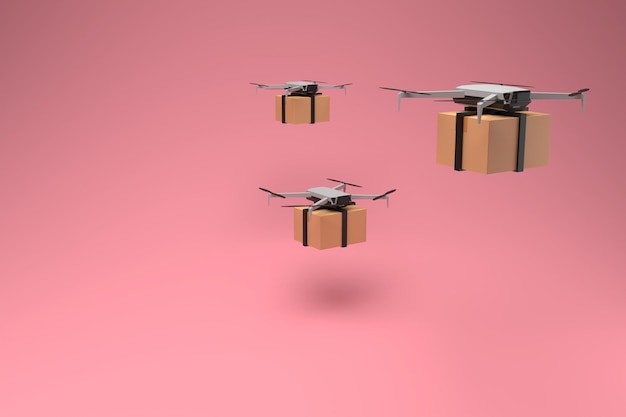 Drone delivery concept Autonomous unmanned aerial vehicle used to transport packages 3D rendering