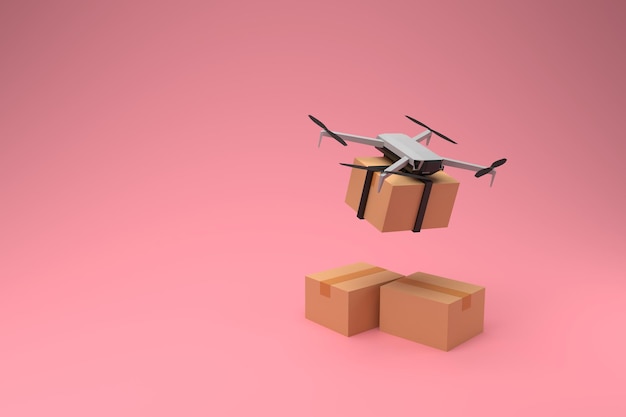 Drone delivery concept Autonomous unmanned aerial vehicle used to transport packages 3D rendering