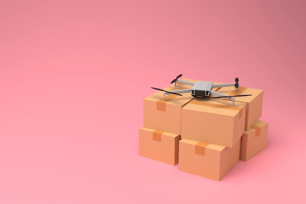 Drone delivery concept Autonomous unmanned aerial vehicle used to transport packages 3D rendering