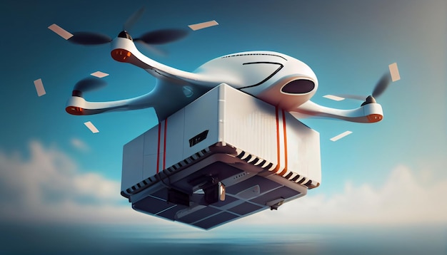 Drone delivery concept Autonomous unmanned aerial vehicle used to transport packages 3D rendering