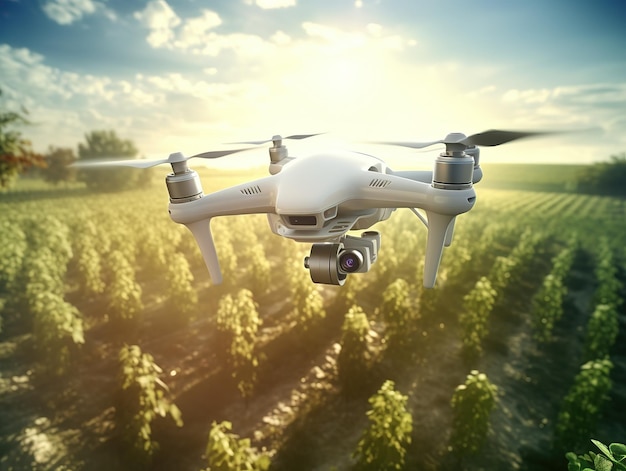 Drone on farm field online farm concept