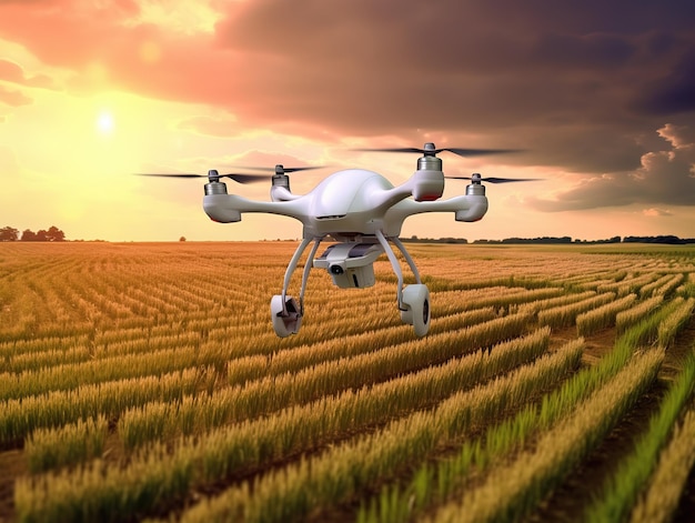 Drone on farm field online farm concept