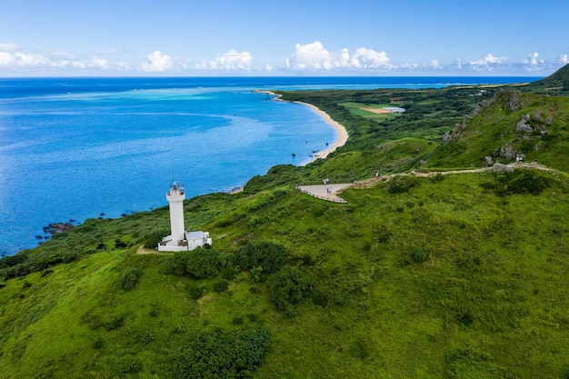 Drone fly over Cape Hirakubozaki in ishigaki island