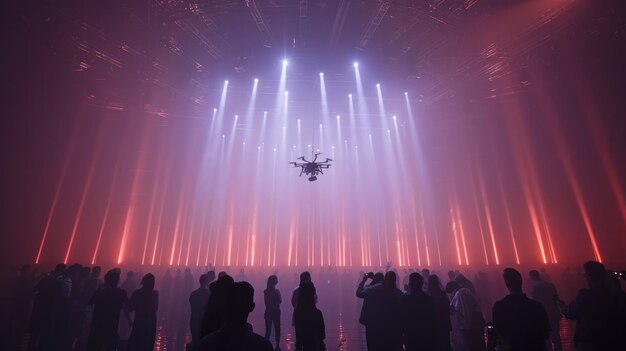 Drone Flying Over Silhouetted Crowd