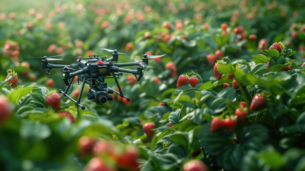 Drone Flying Over Strawberry Field