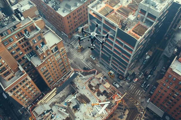 A drone hovering above a construction site capturi generative ai