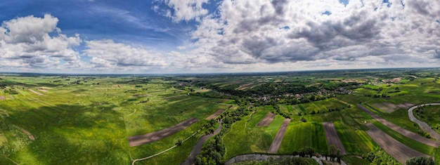 Photo drone panorama over agriculture landscape at spring in poland