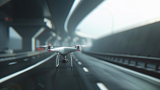 a drone performing surveillance along a highway highlighting its discreet nature and advanced technology